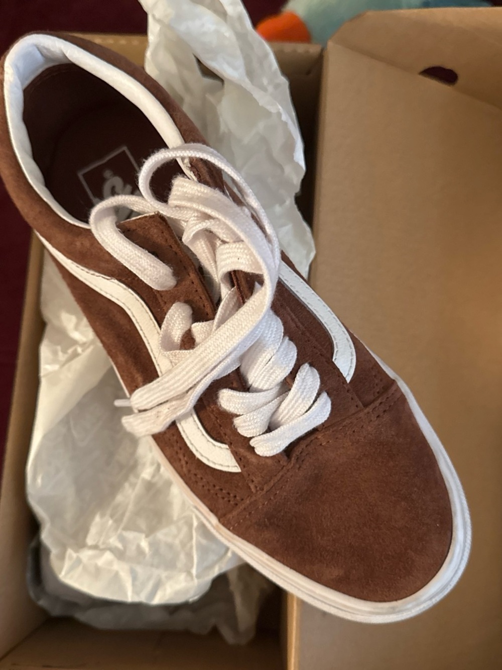 Vans Brown Suede Old Skool Sneakers with White Stripe